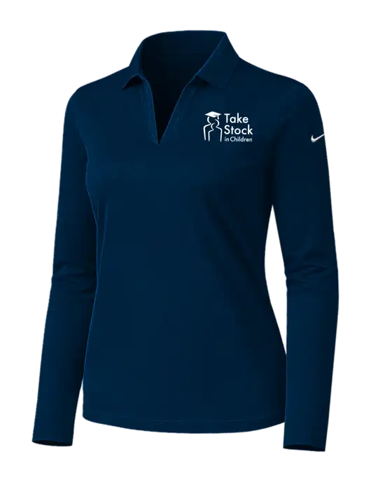 Nike Womens Navy Dri-FIT Micro Pique 2.0 Long Sleeve Polo w/Take Stock in Children Logo