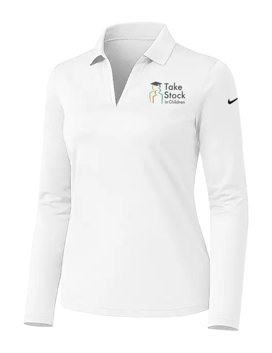 Nike Womens White Dri-FIT Micro Pique 2.0 Long Sleeve Polo w/Take Stock in Children Logo