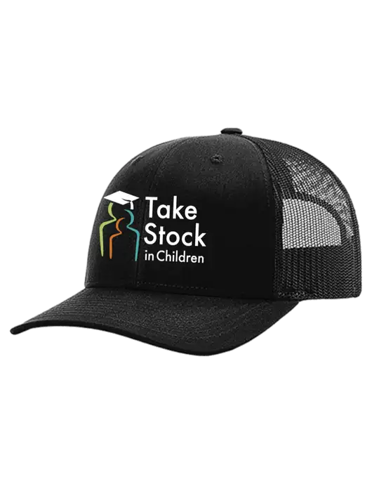 Richardson 112+ R-Flex Black Trucker Cap w/Black Mesh w/Take Stock in Children Logo