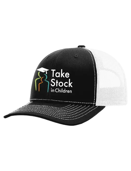 Richardson 112+ R-Flex Black Trucker Cap w/White Mesh w/Take Stock in Children Logo