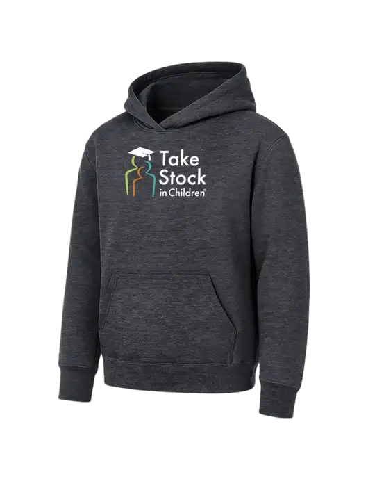 Youth Dark Heather Grey 7.8 oz Pullover Hooded Sweatshirt w/Take Stock in Children Logo