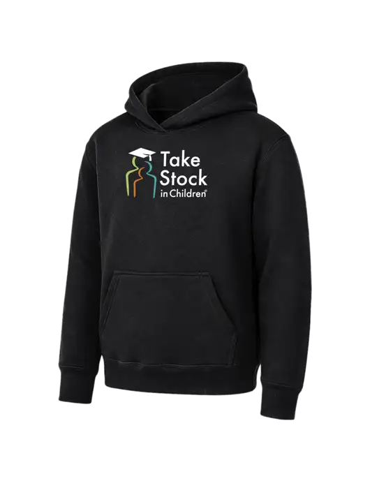 Youth Black 7.8 oz Pullover Hooded Sweatshirt w/Take Stock in Children Logo